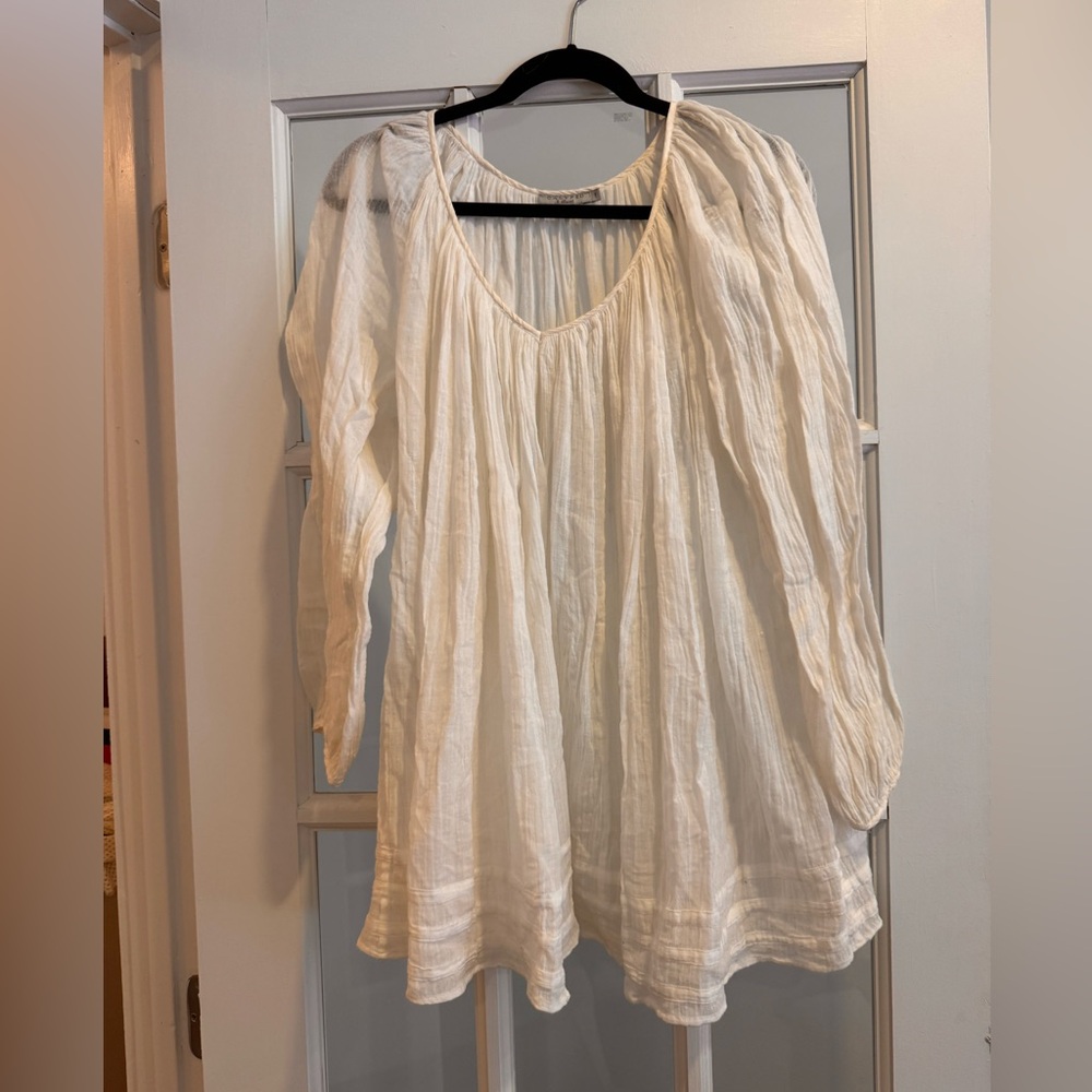 Calypso st Barth long sleeve 100% cotton sheer white coverup dress